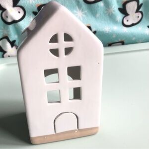 White Minimalist Ceramic Lighted House Figurine Tealight Candle Holder 6.22”